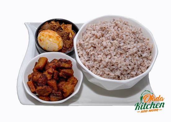 Big Ofada Rice & Ofada Sauce,Plantain with Boiled Egg