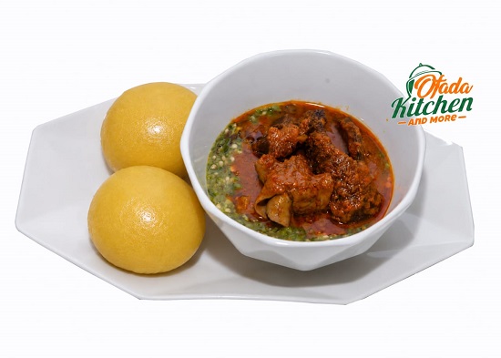 Eba + Okra + Stewed Beef + Stewed Assorted + Stewed Ponmo