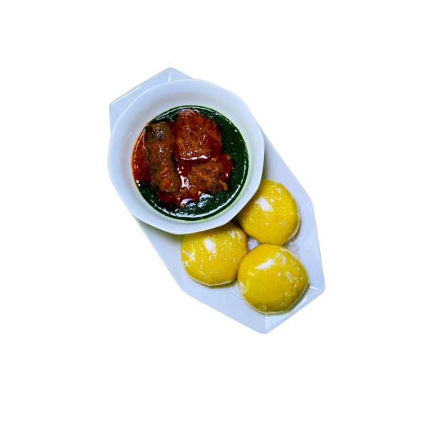 Eba + Ewedu + Stewed Beef + Stewed Assorted + Stewed Ponmo