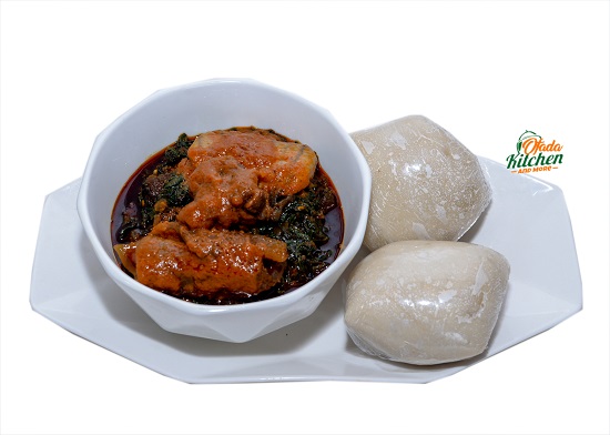 Fufu with Efo Riro, Stewed Beef, Assorted & Stewed Ponmo