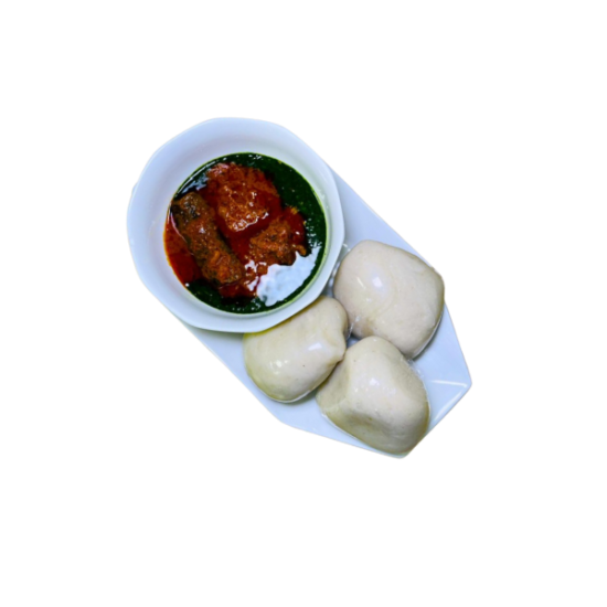 Fufu + Ewedu + Stewed Beef + Stewed Assorted + Stewed Ponmo