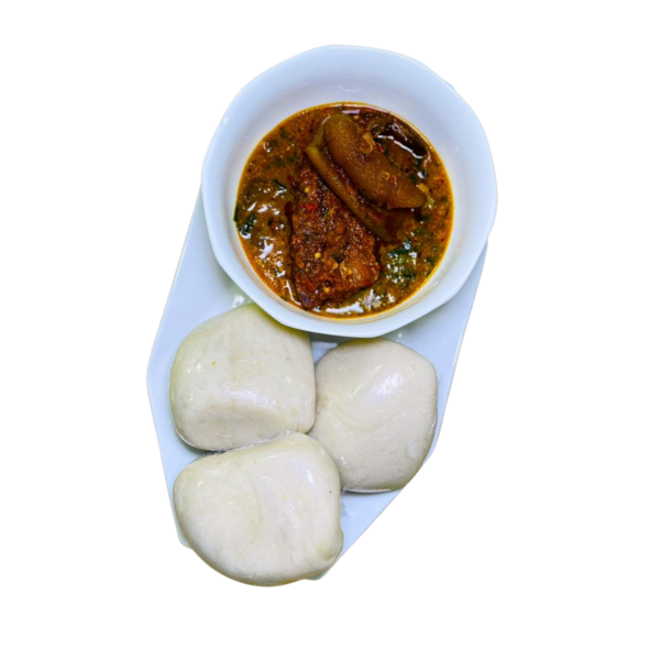 Semo + Ogbonno + Stewed Fish + Stewed Ponmo