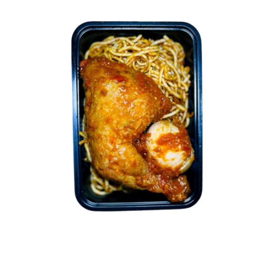 Spaghetti Combo + Boiled Egg + Peppered Chicken