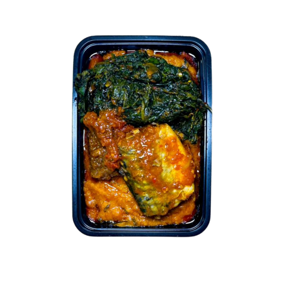 Yam Porridge Combo + Efo Riro + Peppered Boiled Fish + Peppered Beef