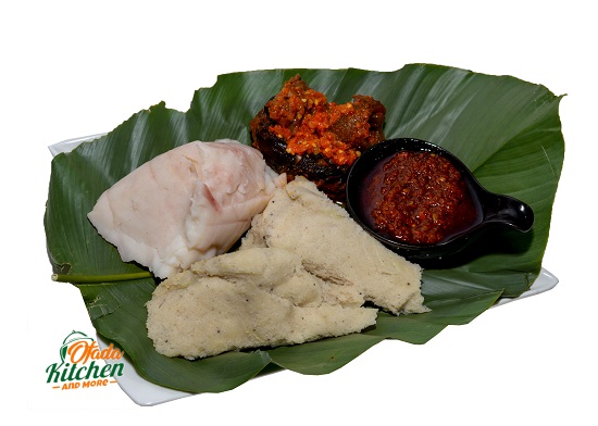 Ekuru & Sauce with Eko, Peppered Ponmo & Panla Kika